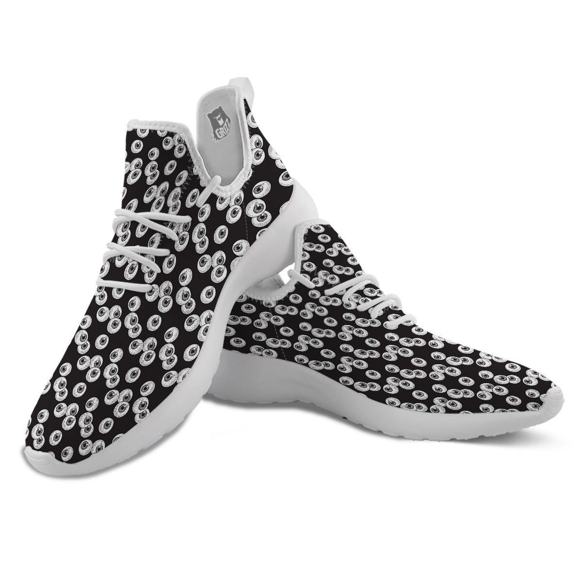 Eyeball White And Black Print Pattern White Athletic Shoes-grizzshop