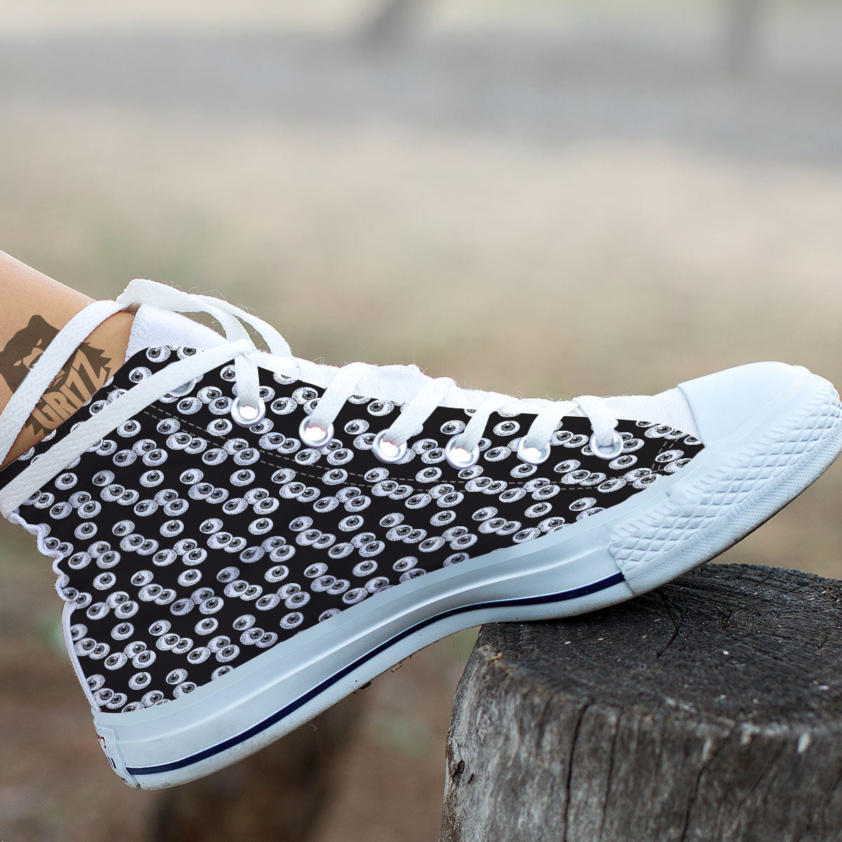 Eyeball White And Black Print Pattern White High Top Shoes-grizzshop