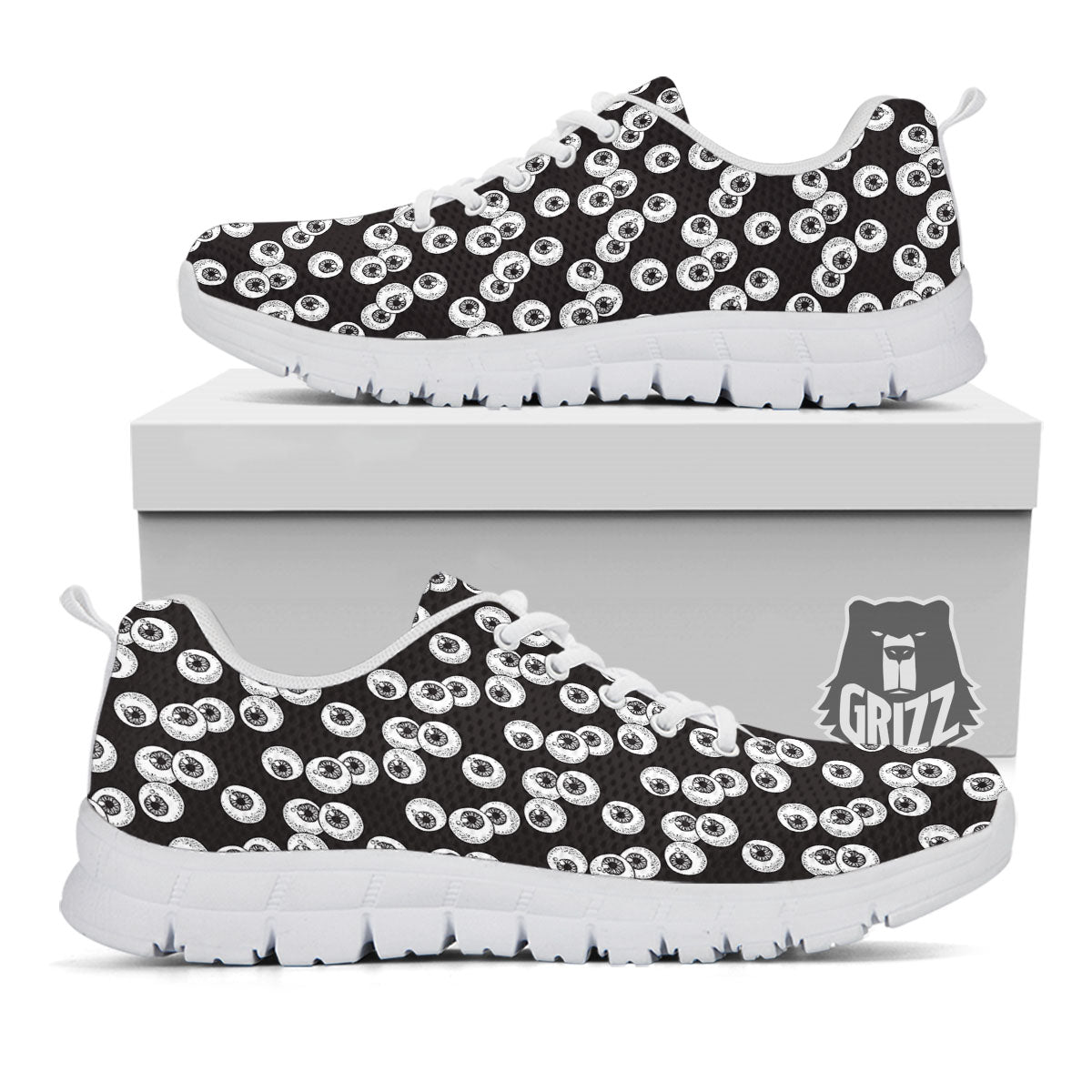 Eyeball White And Black Print Pattern White Sneaker-grizzshop