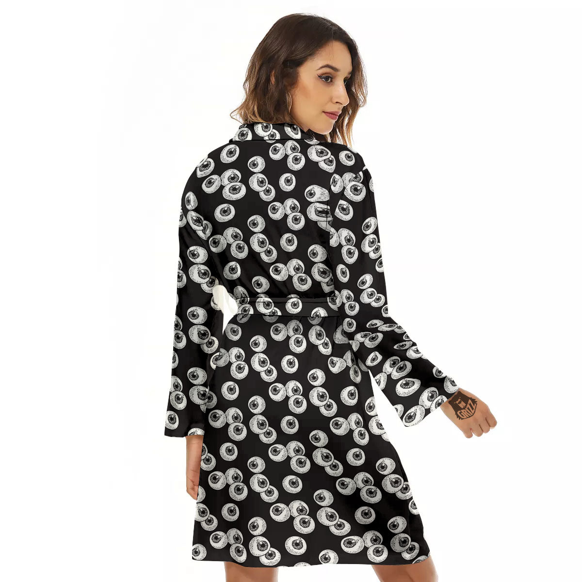 Eyeball White And Black Print Pattern Women's Robe-grizzshop