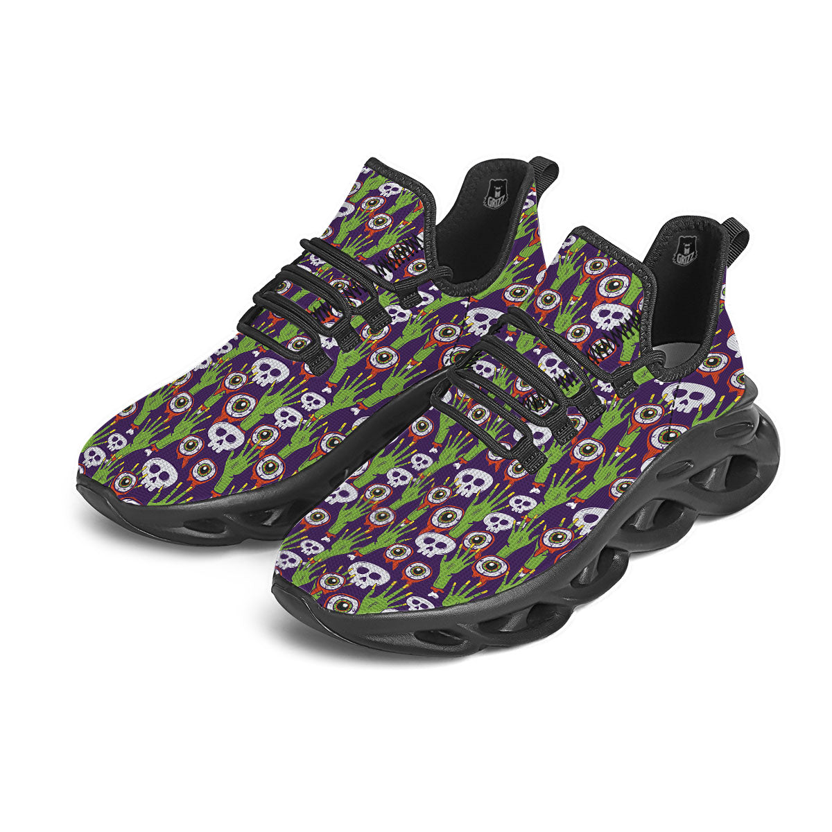 Eyeball Zombie Print Pattern Black Running Shoes-grizzshop