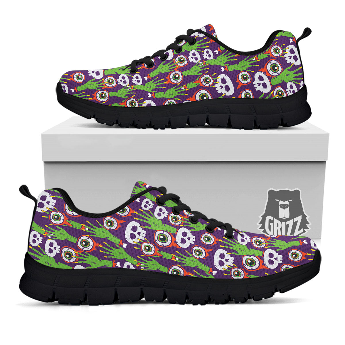 Eyeball Zombie Print Pattern Black Sneaker-grizzshop