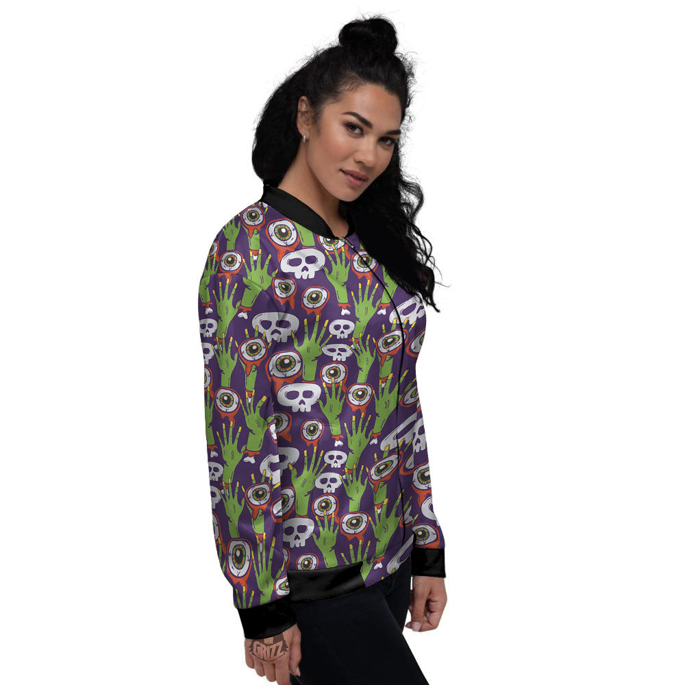 Eyeball Zombie Print Pattern Women's Bomber Jacket-grizzshop