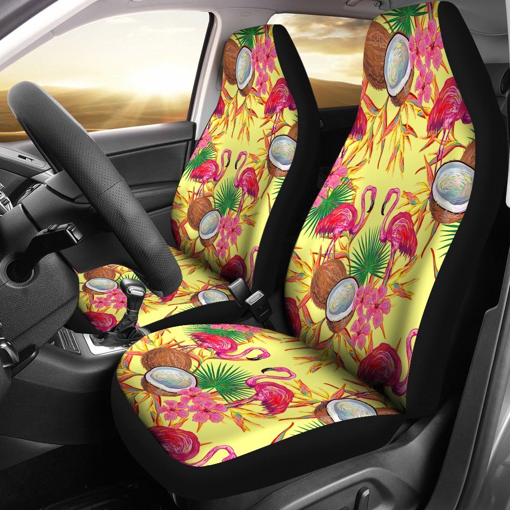 FLAMINGOS TROPICAL COCONUT CAR SEAT COVER UNIVERSAL FIT-grizzshop