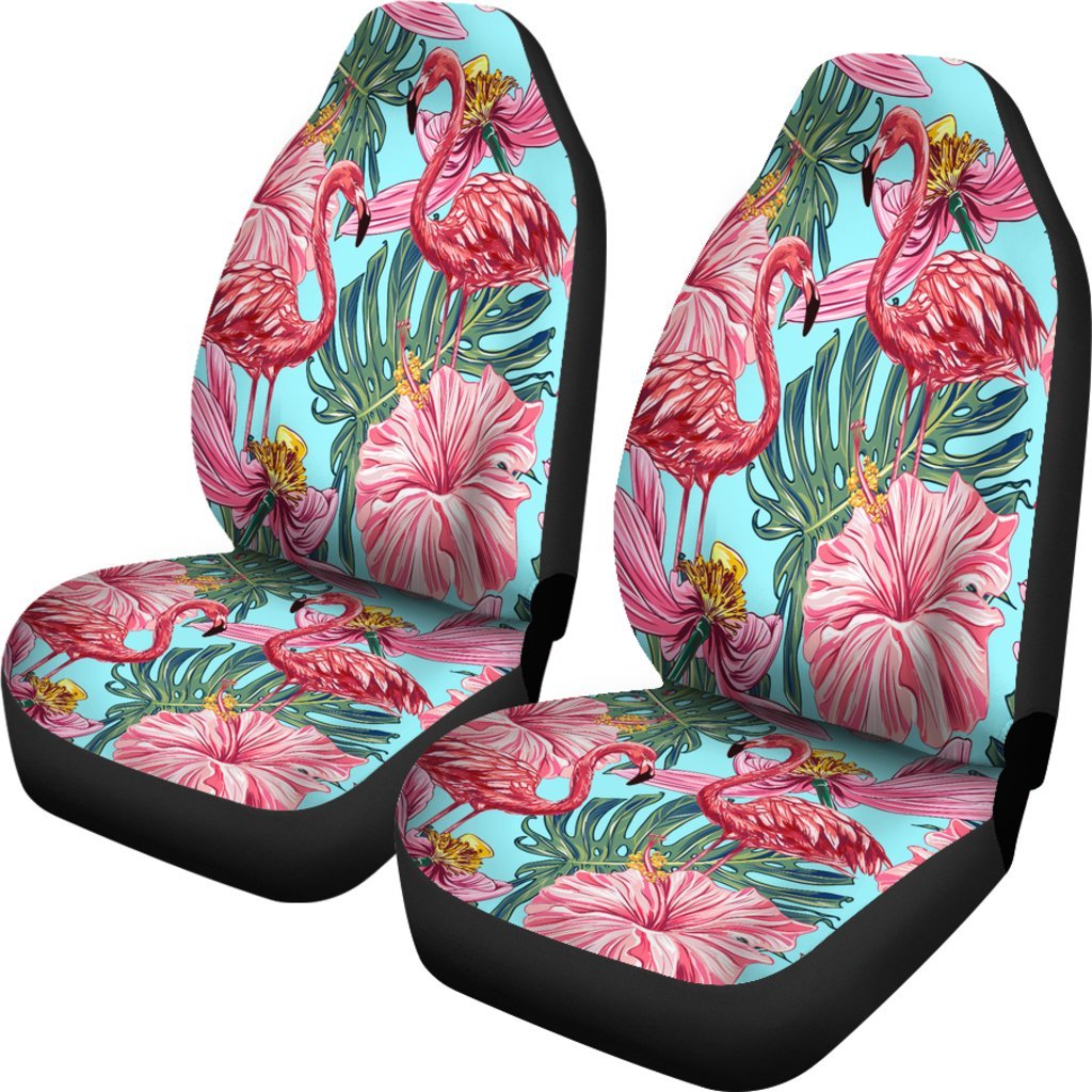 FLAMINGOS TROPICAL HIBISCUS BLUE BG CAR SEAT COVER UNIVERSAL FIT-grizzshop