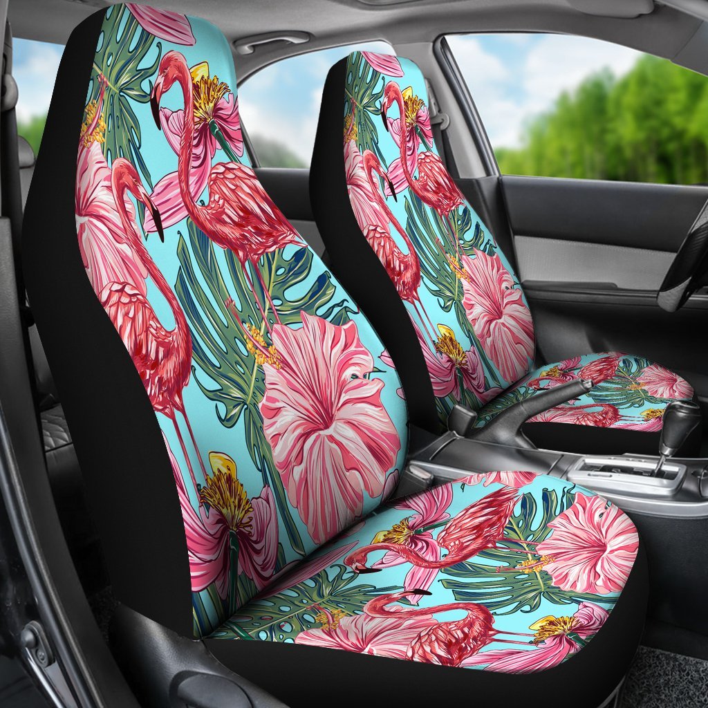 FLAMINGOS TROPICAL HIBISCUS BLUE BG CAR SEAT COVER UNIVERSAL FIT-grizzshop
