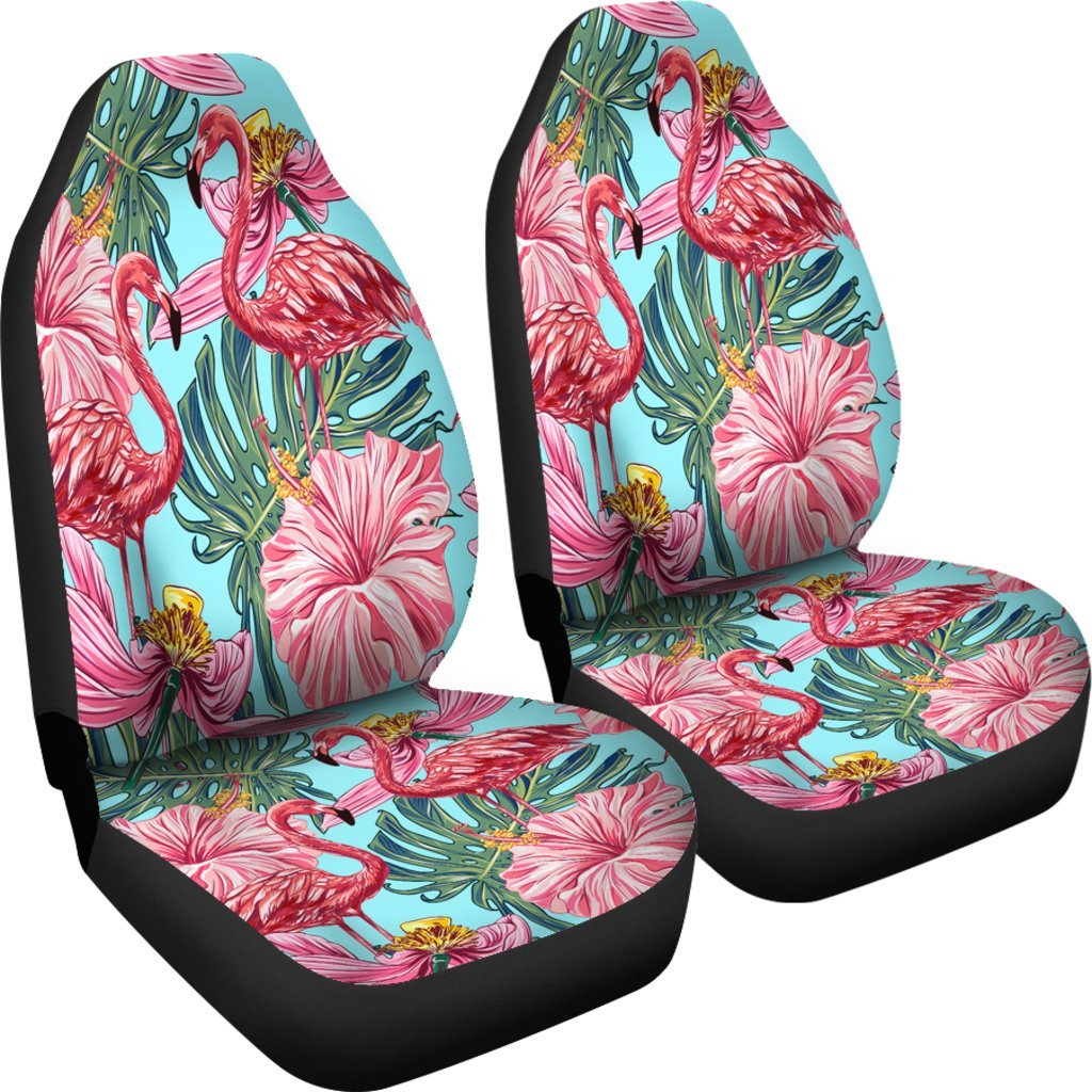 FLAMINGOS TROPICAL HIBISCUS BLUE BG CAR SEAT COVER UNIVERSAL FIT-grizzshop