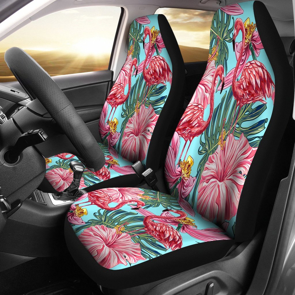 FLAMINGOS TROPICAL HIBISCUS BLUE BG CAR SEAT COVER UNIVERSAL FIT-grizzshop