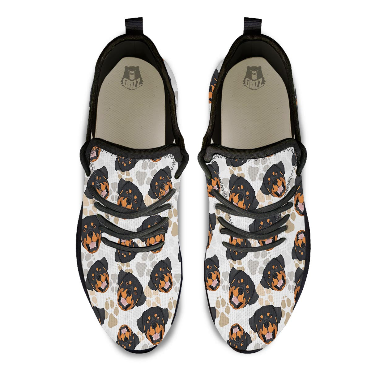 Face Rottweiler Print Pattern Black Athletic Shoes-grizzshop
