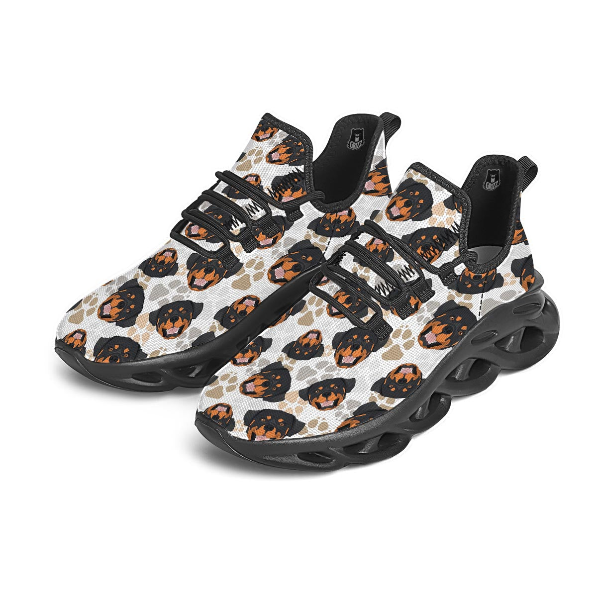 Face Rottweiler Print Pattern Black Running Shoes-grizzshop