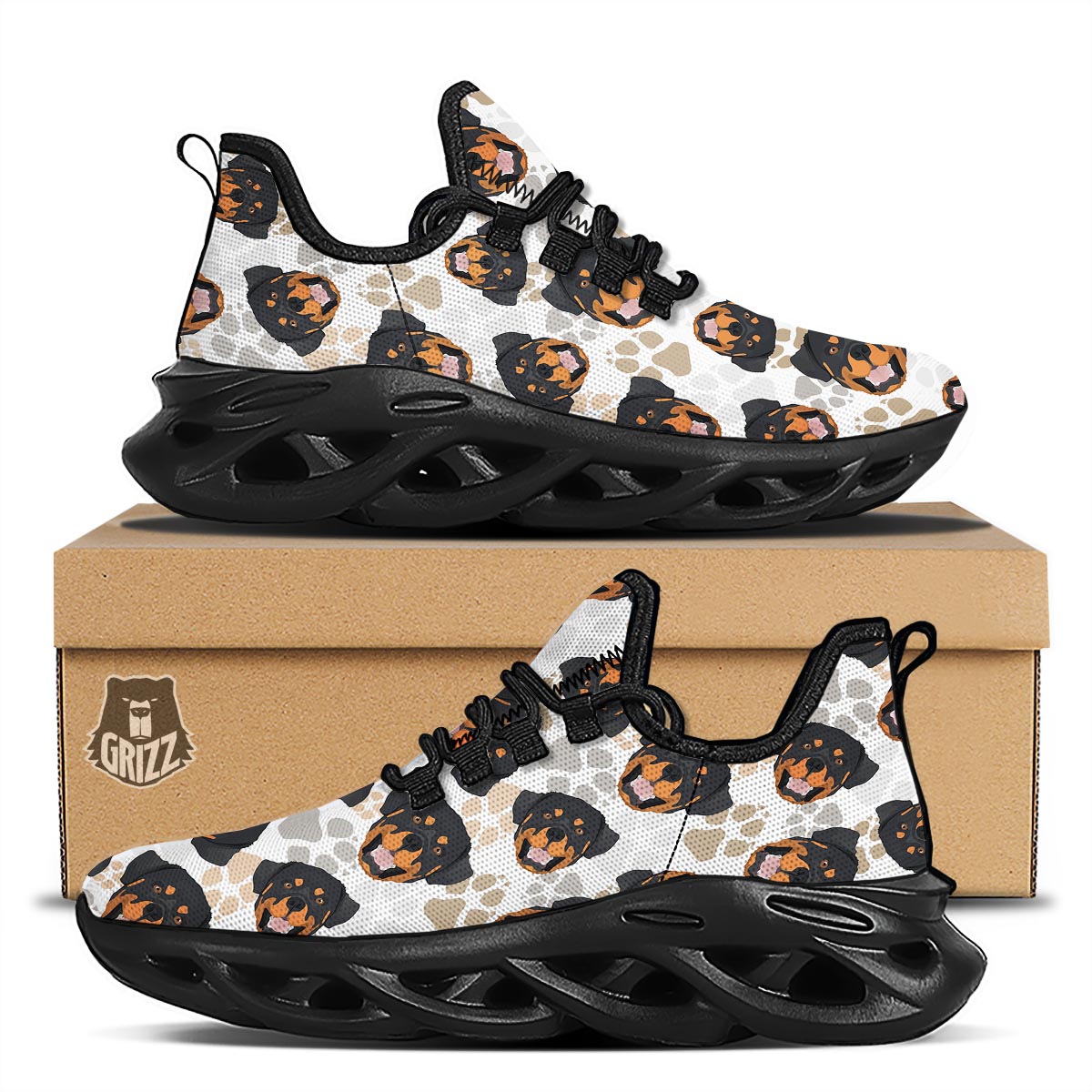Face Rottweiler Print Pattern Black Running Shoes-grizzshop