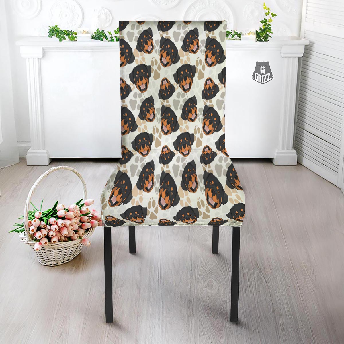 Face Rottweiler Print Pattern Dining Chair Slipcover-grizzshop
