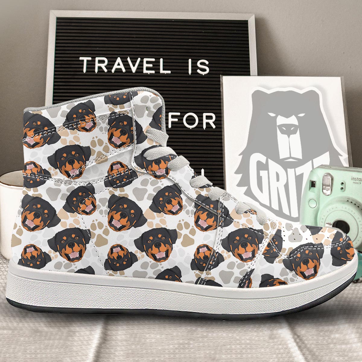 Face Rottweiler Print Pattern High Top Sneakers-grizzshop