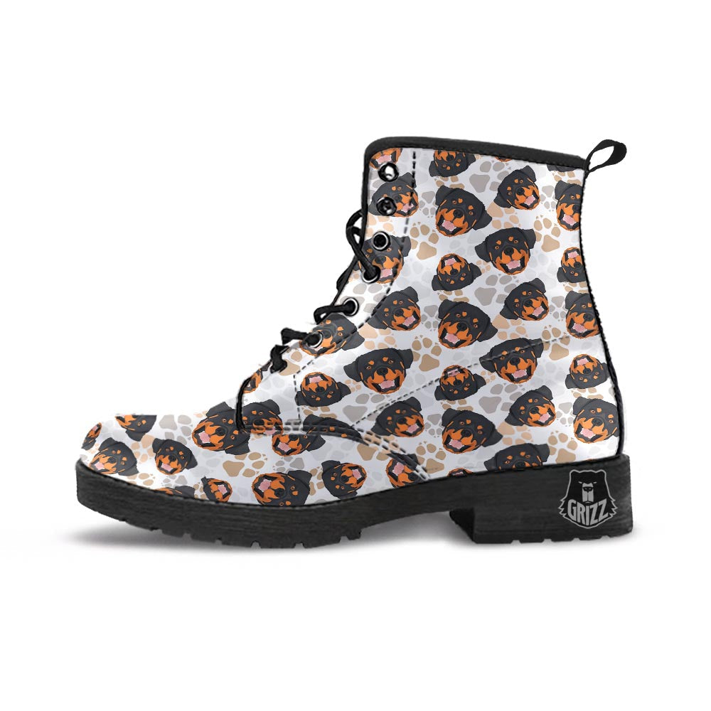 Face Rottweiler Print Pattern Leather Boots-grizzshop