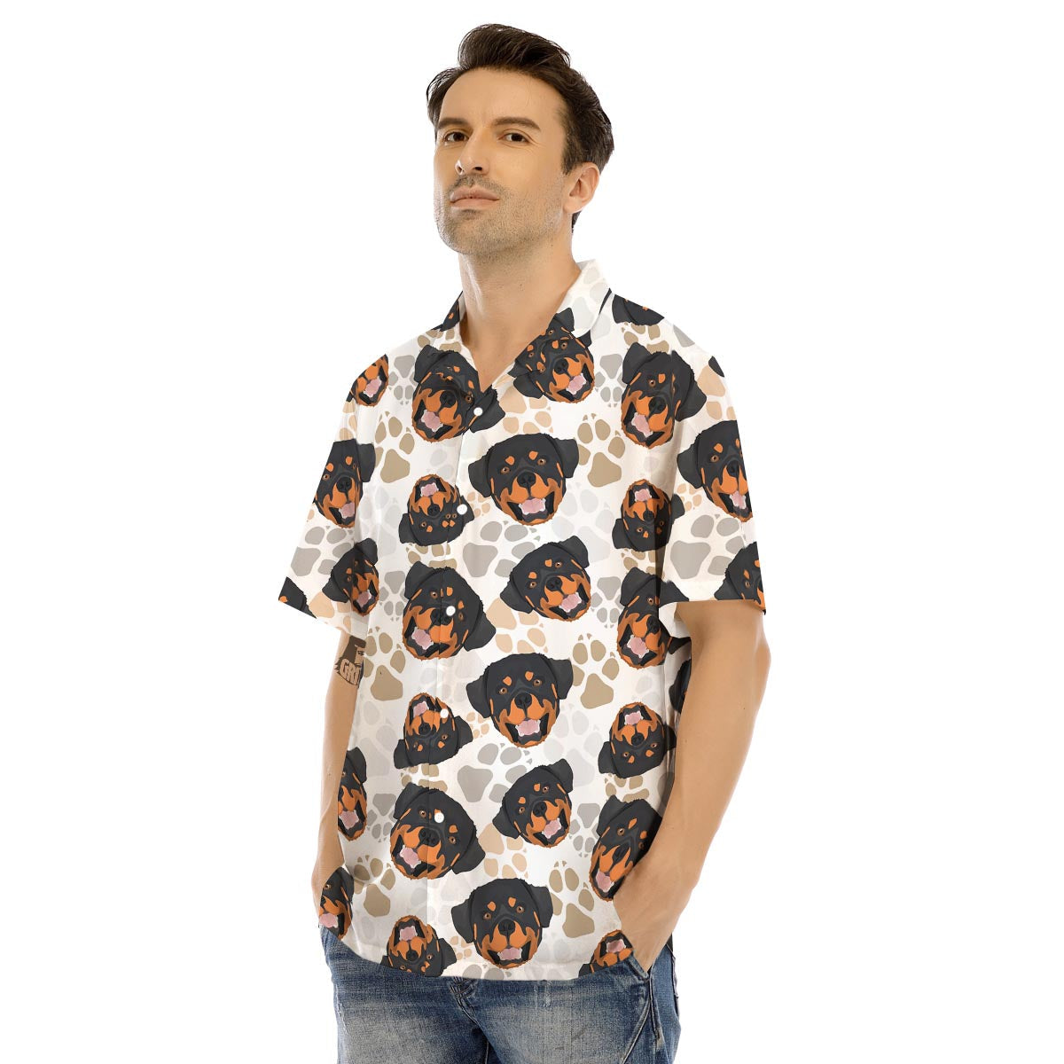 Face Rottweiler Print Pattern Men's Hawaiian Shirt-grizzshop