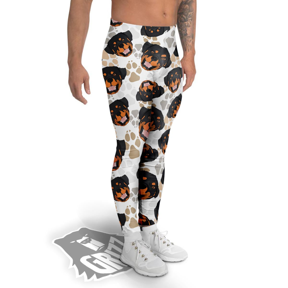 Face Rottweiler Print Pattern Men's Leggings-grizzshop