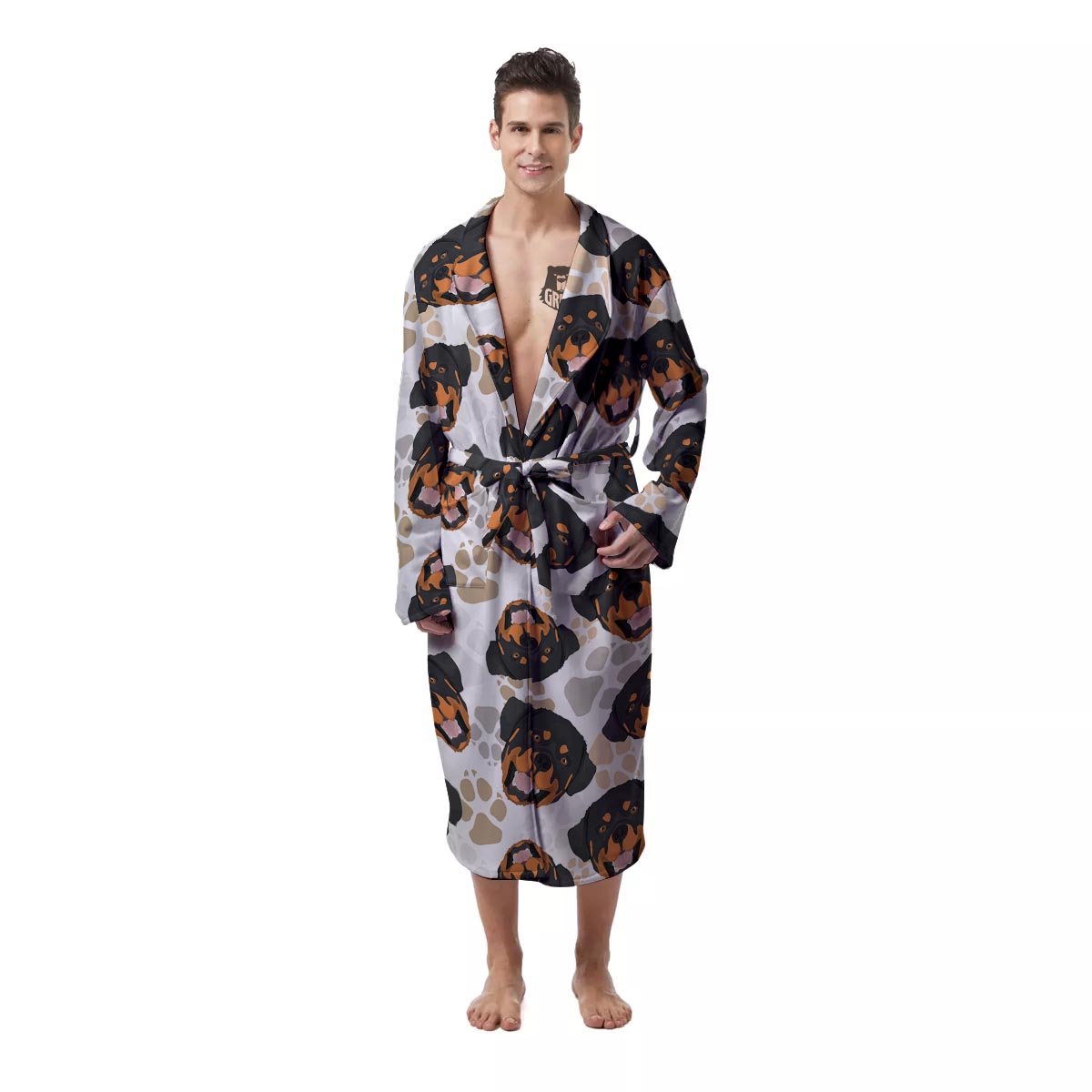 Face Rottweiler Print Pattern Men's Robe-grizzshop
