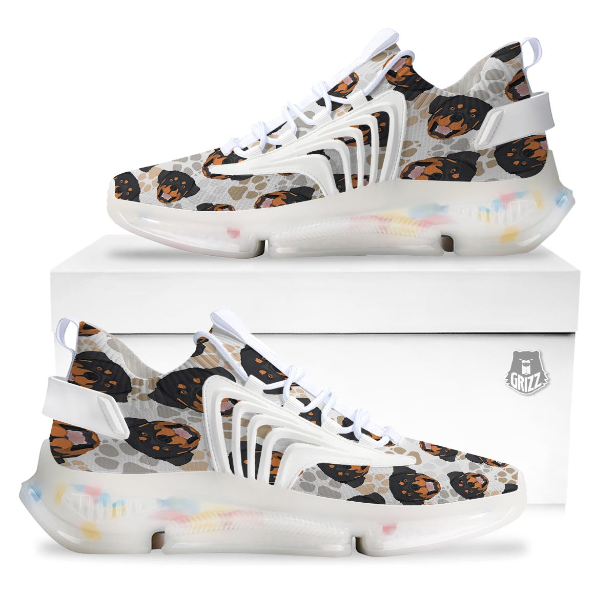 Face Rottweiler Print Pattern White Gym Shoes-grizzshop