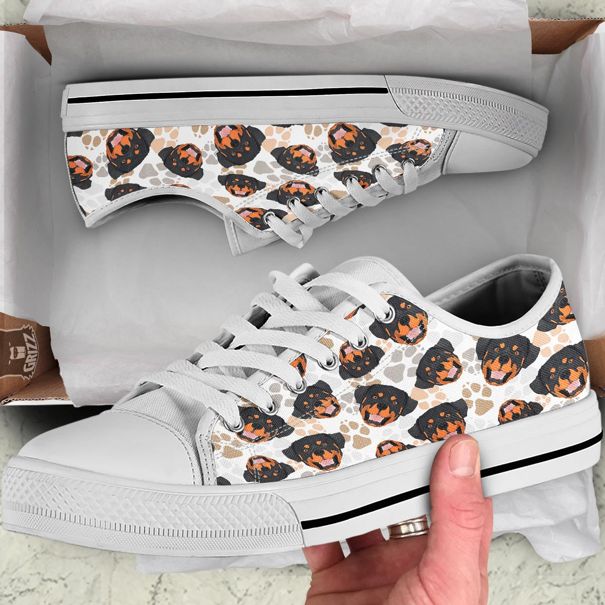 Face Rottweiler Print Pattern White Low Top Shoes-grizzshop