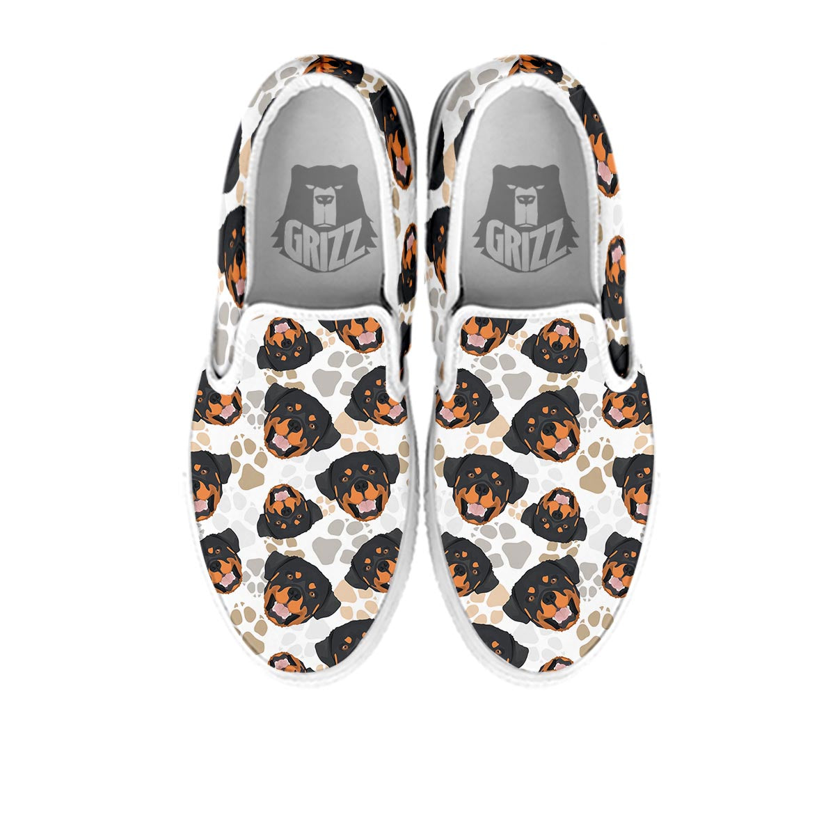 Face Rottweiler Print Pattern White Slip On Shoes-grizzshop