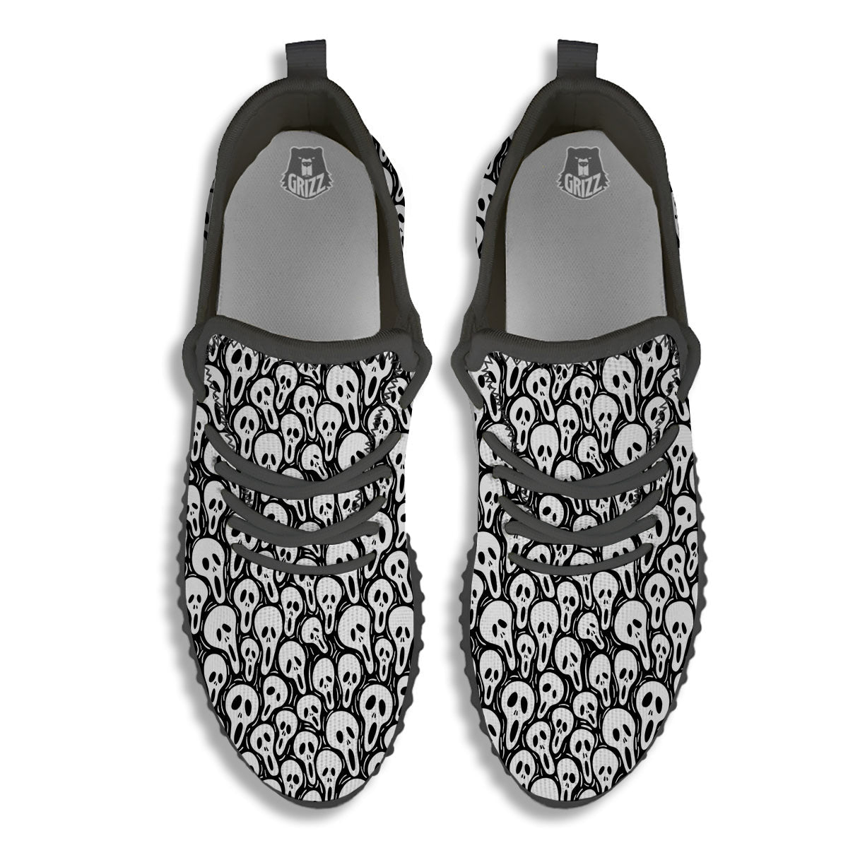 Face Scary Print Pattern Black Walking Shoes-grizzshop