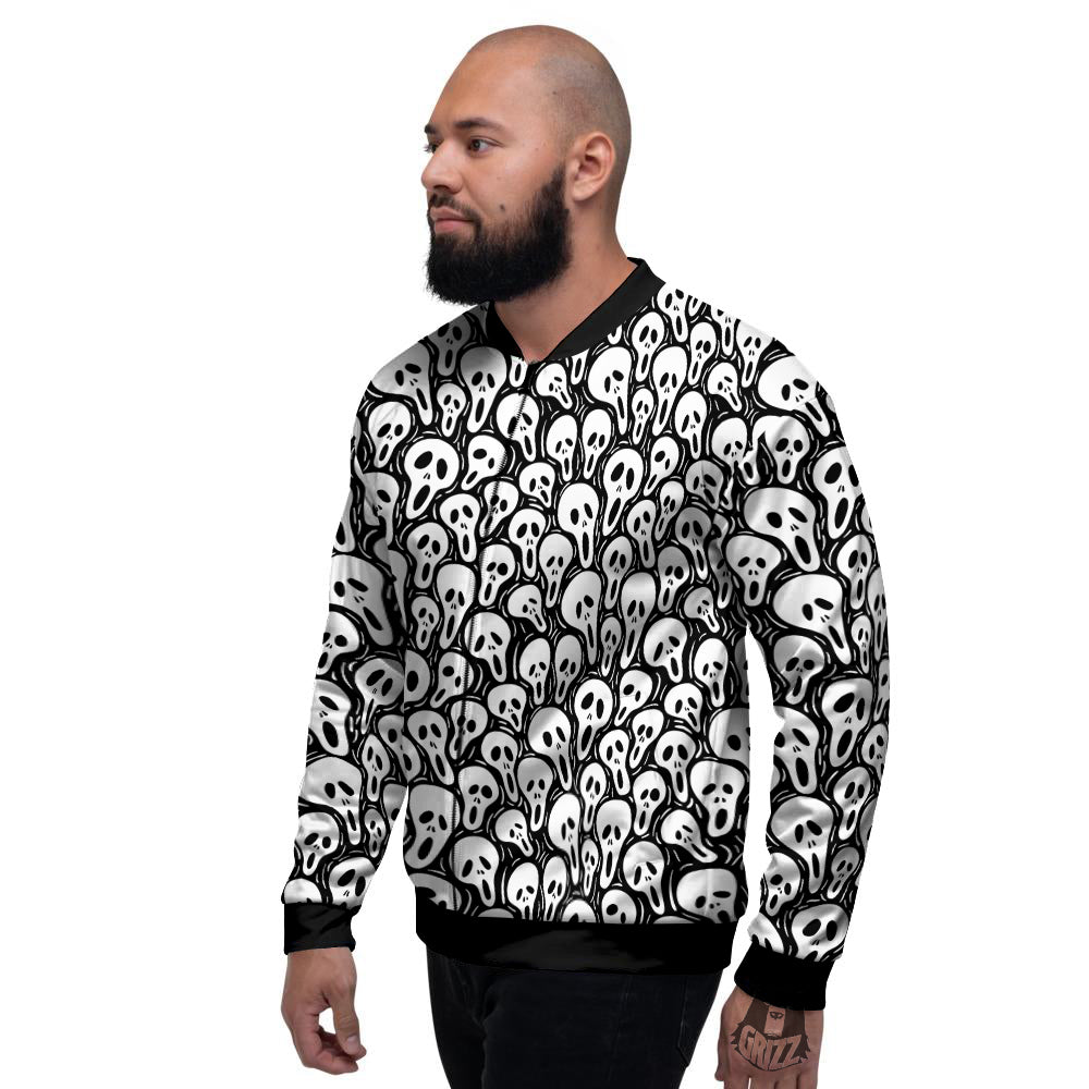 Face Scary Print Pattern Men's Bomber Jacket-grizzshop