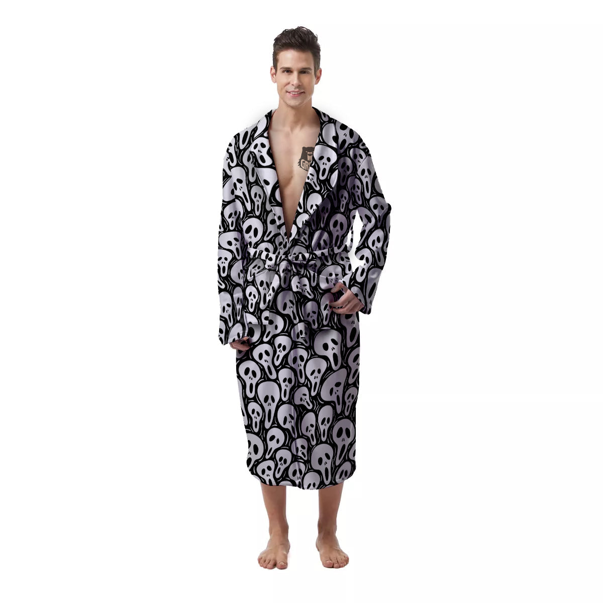 Face Scary Print Pattern Men's Robe-grizzshop