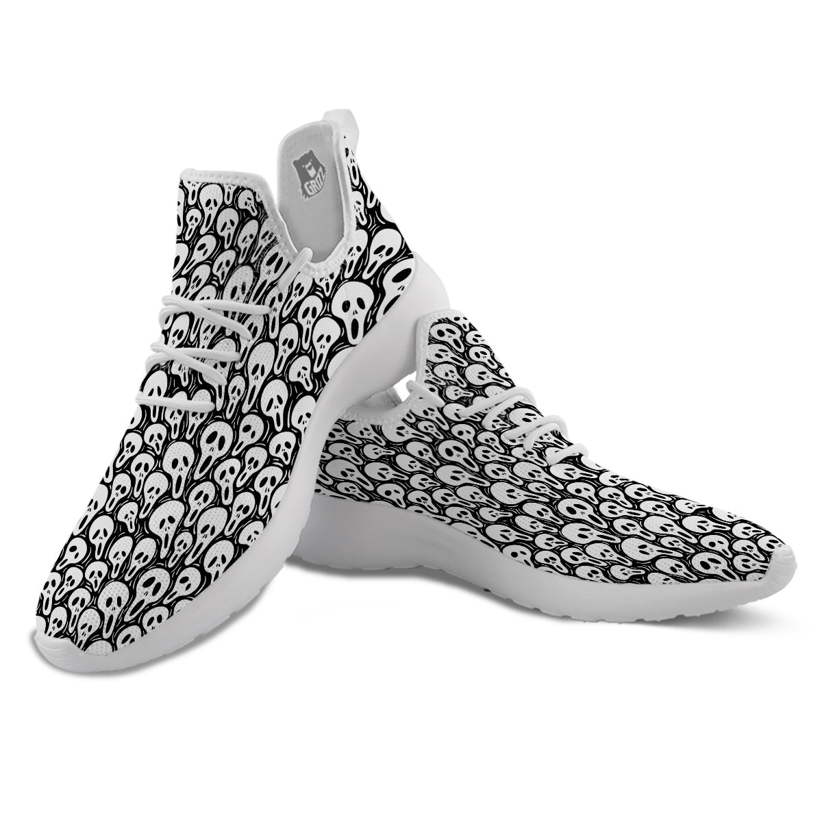 Face Scary Print Pattern White Athletic Shoes-grizzshop