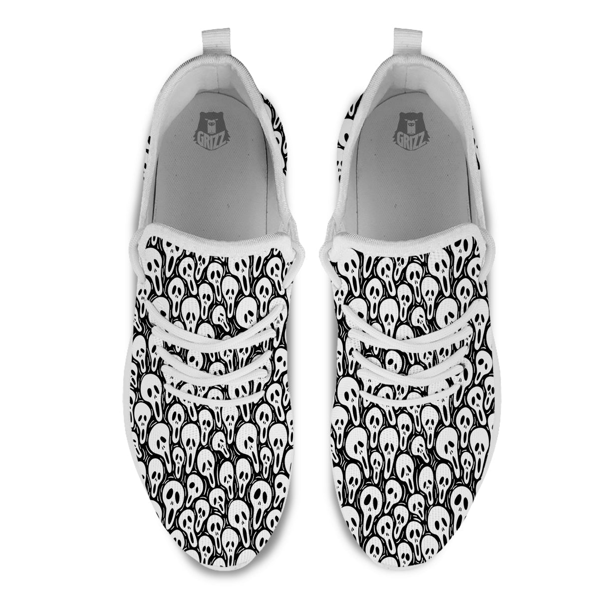 Face Scary Print Pattern White Athletic Shoes-grizzshop