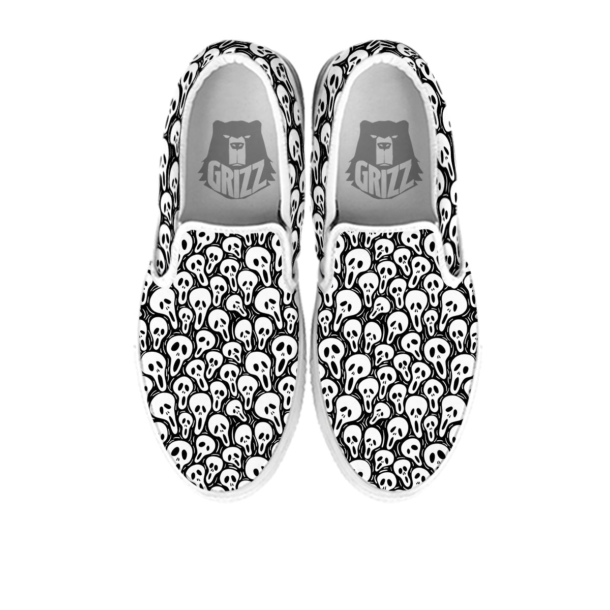 Face Scary Print Pattern White Slip On Shoes-grizzshop
