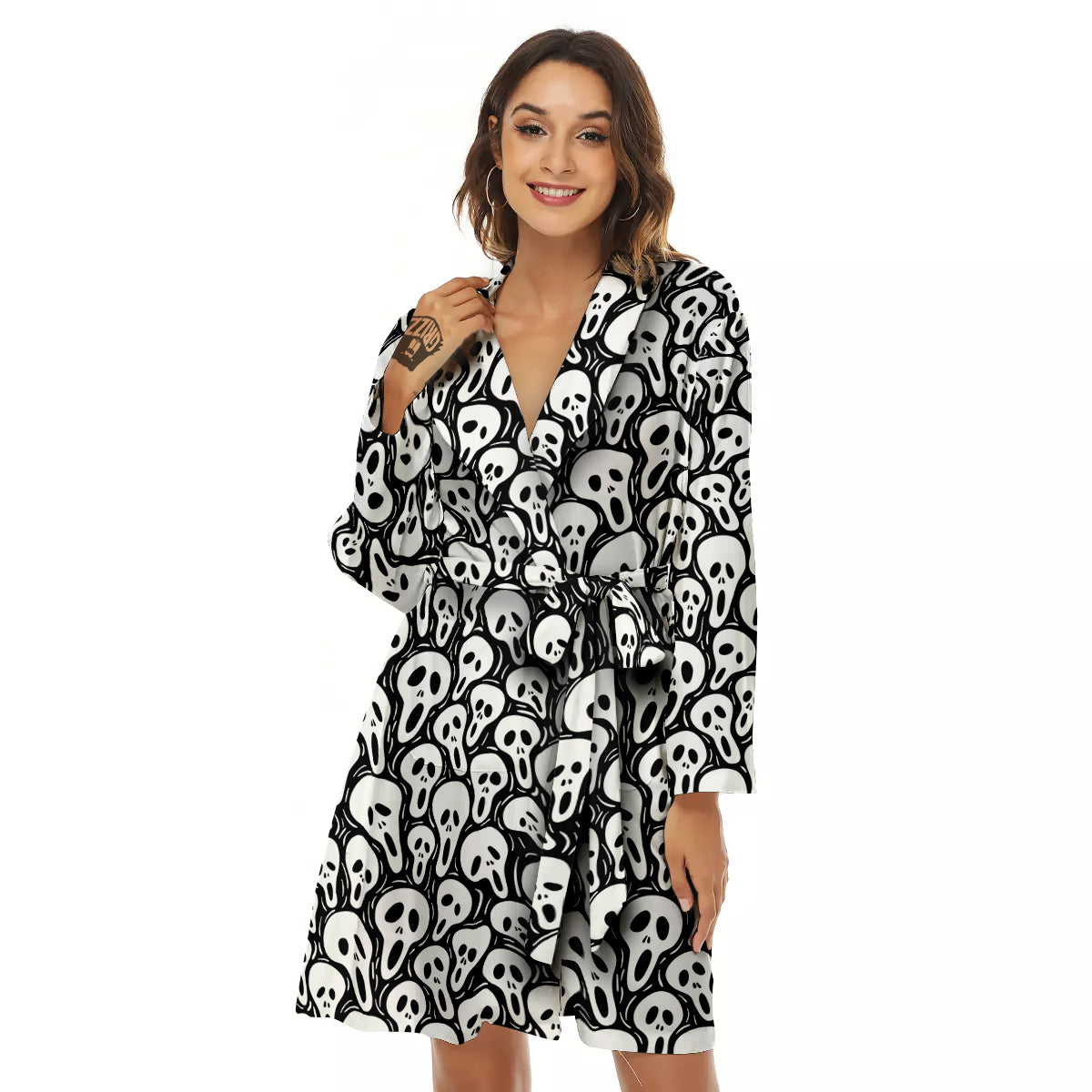 Face Scary Print Pattern Women's Robe-grizzshop