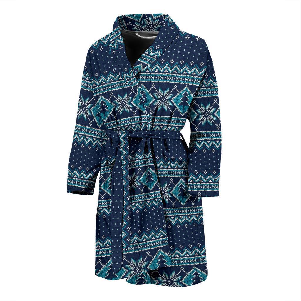 Fairisle Christmas Pattern Print Men Long Robe-grizzshop