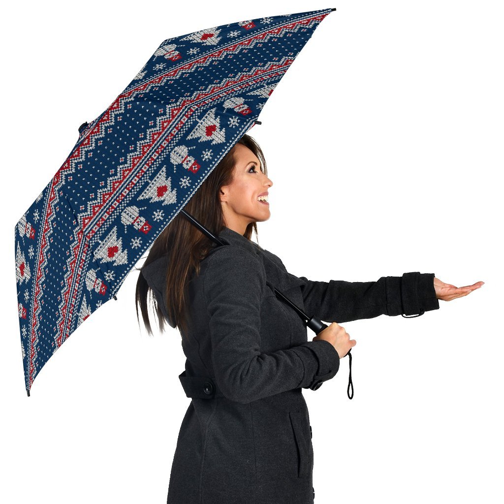 Fairisle Christmas Snowman Pattern Print Automatic Foldable Umbrella-grizzshop