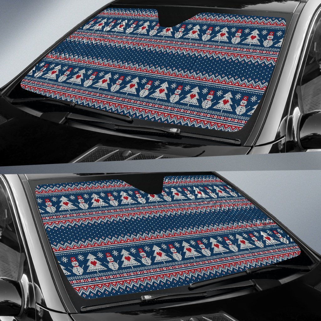Fairisle Christmas Snowman Pattern Print Car Sun Shade-grizzshop