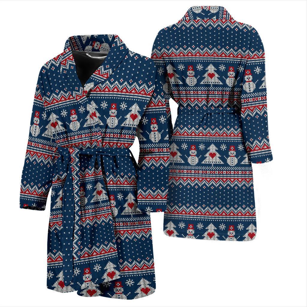 Fairisle Christmas Snowman Pattern Print Men Long Robe-grizzshop