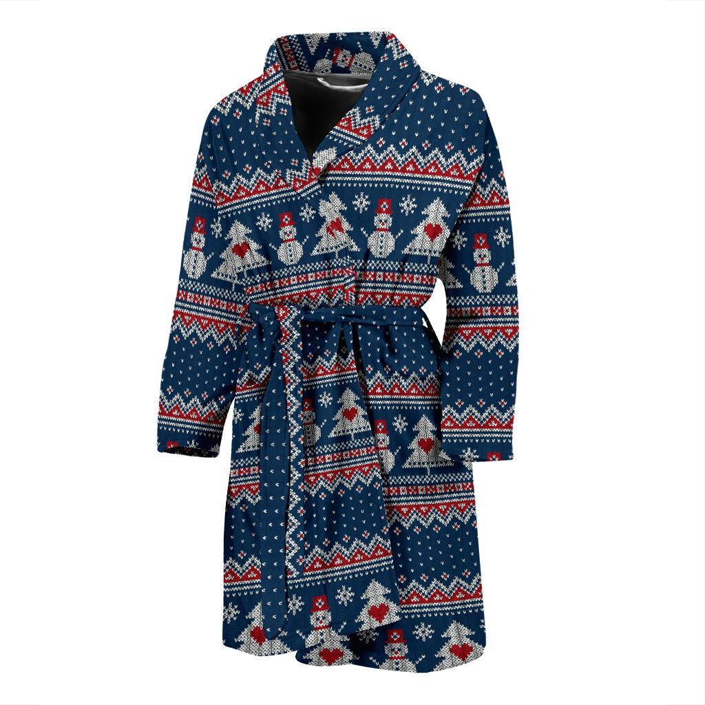 Fairisle Christmas Snowman Pattern Print Men Long Robe-grizzshop