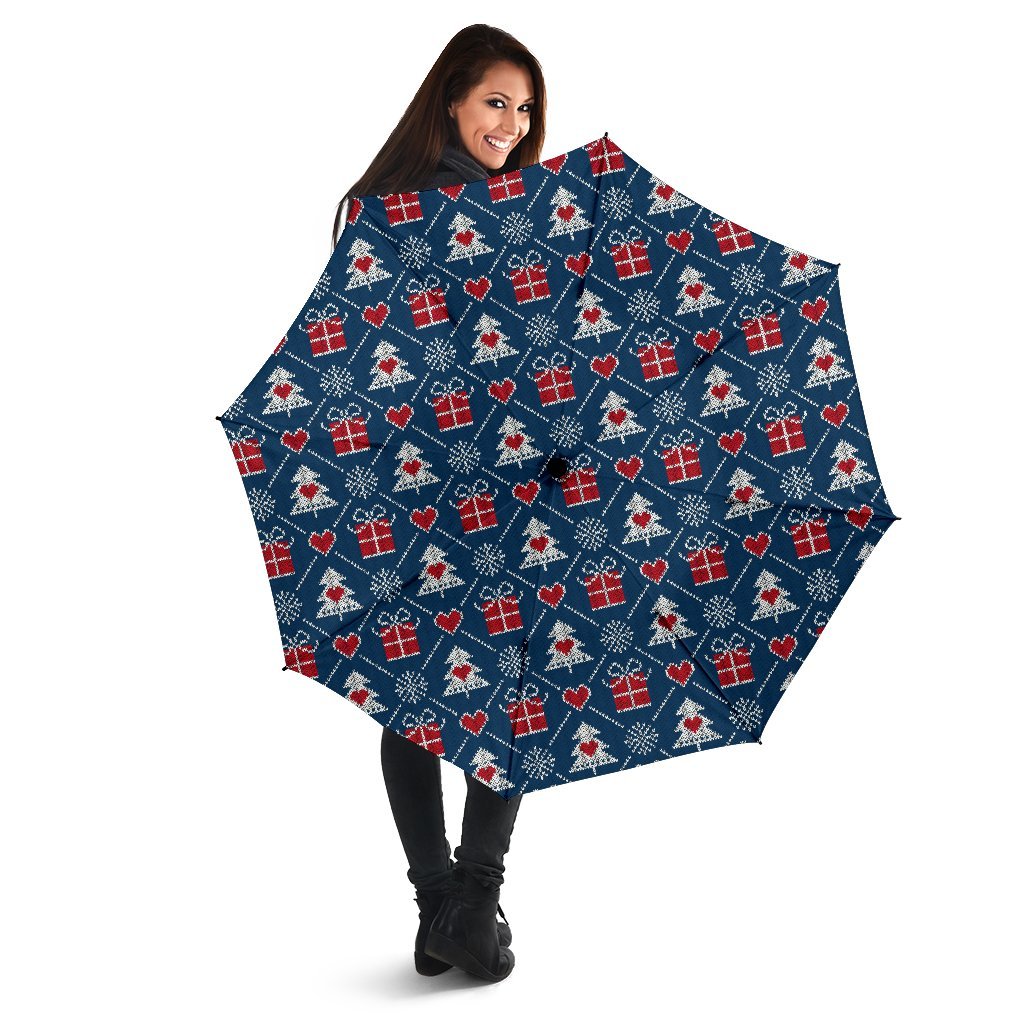 Fairisle Gift Christmas Pattern Print Automatic Foldable Umbrella-grizzshop