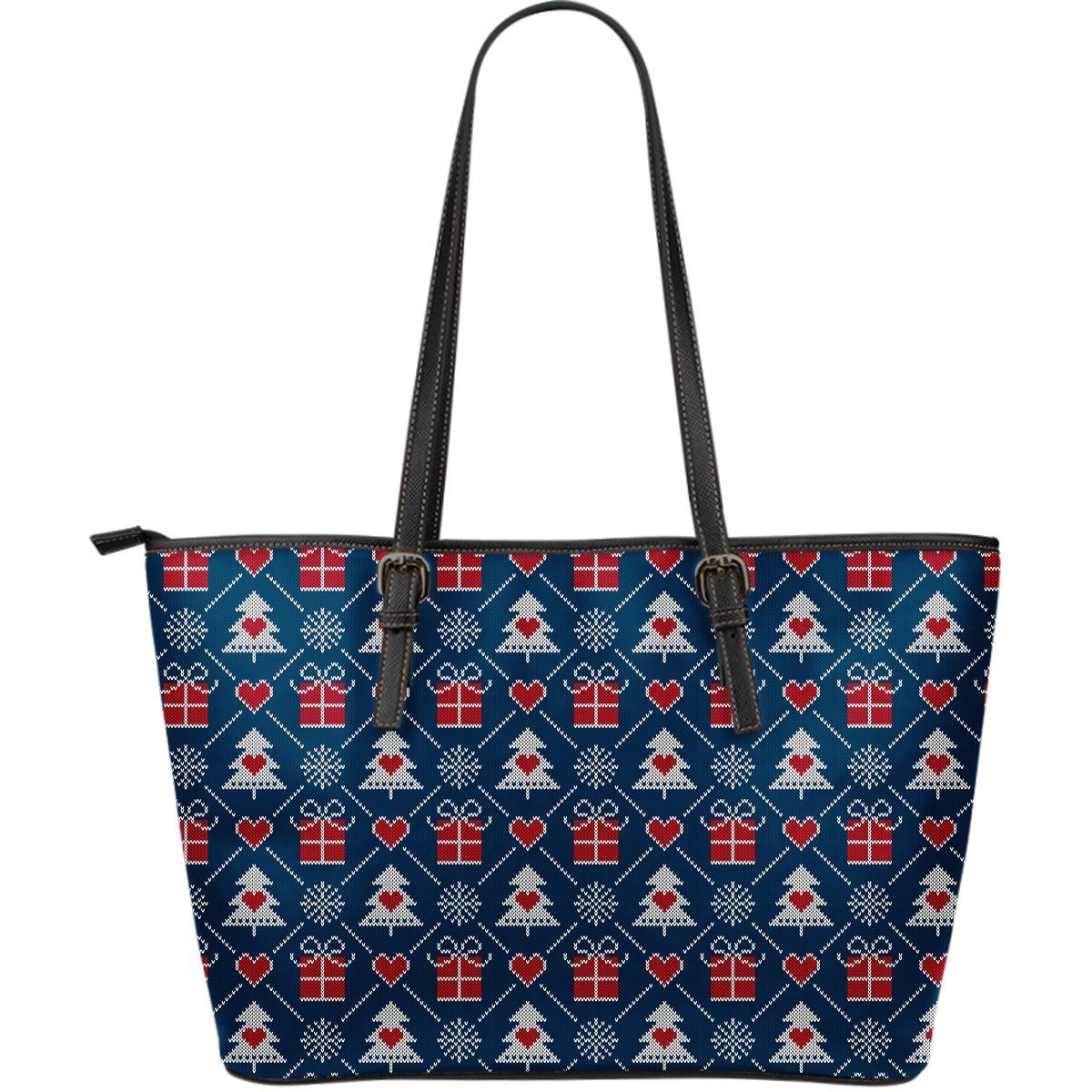 Fairisle Gift Christmas Pattern Print Leather Tote Bag-grizzshop