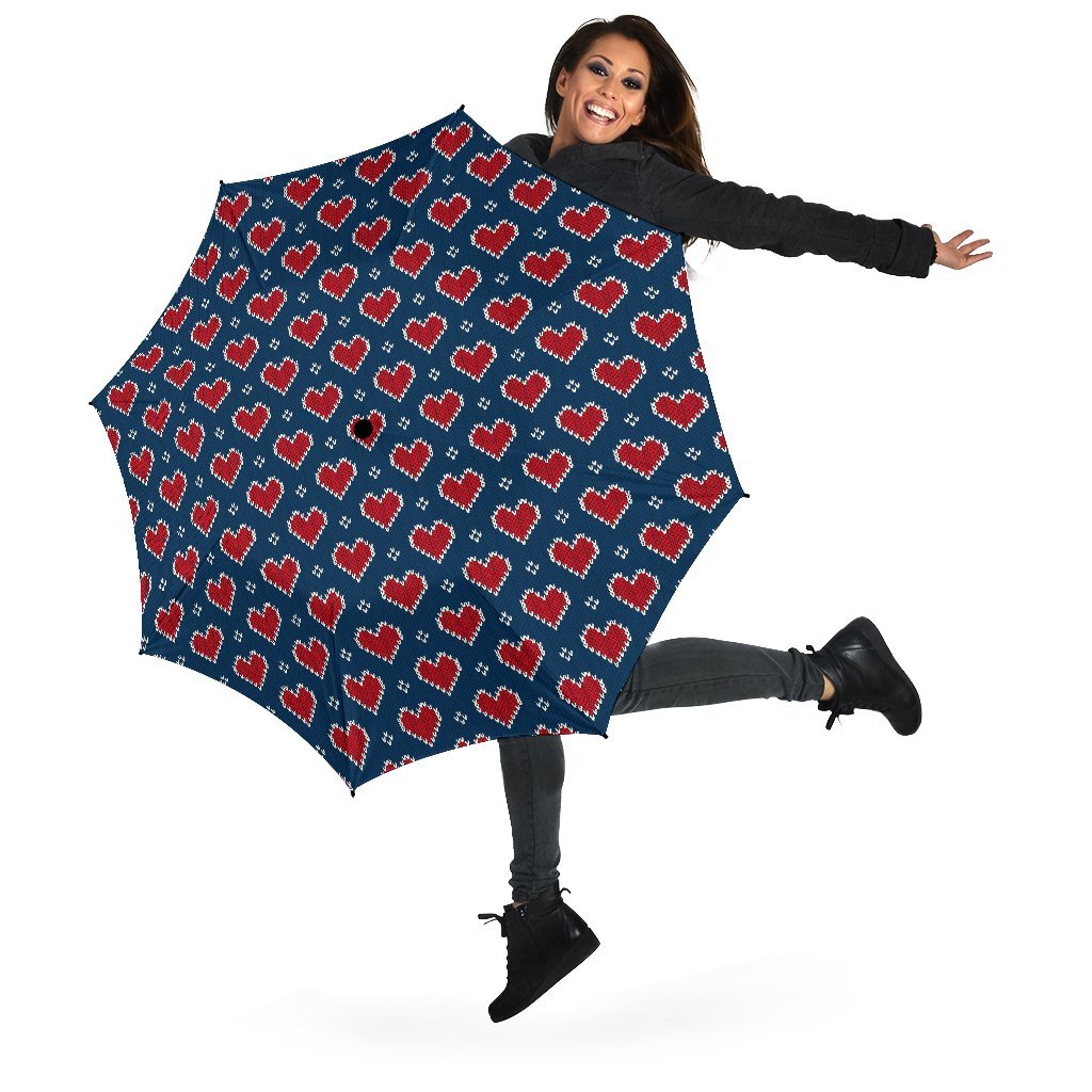 Fairisle Heart Christmas Pattern Print Automatic Foldable Umbrella-grizzshop