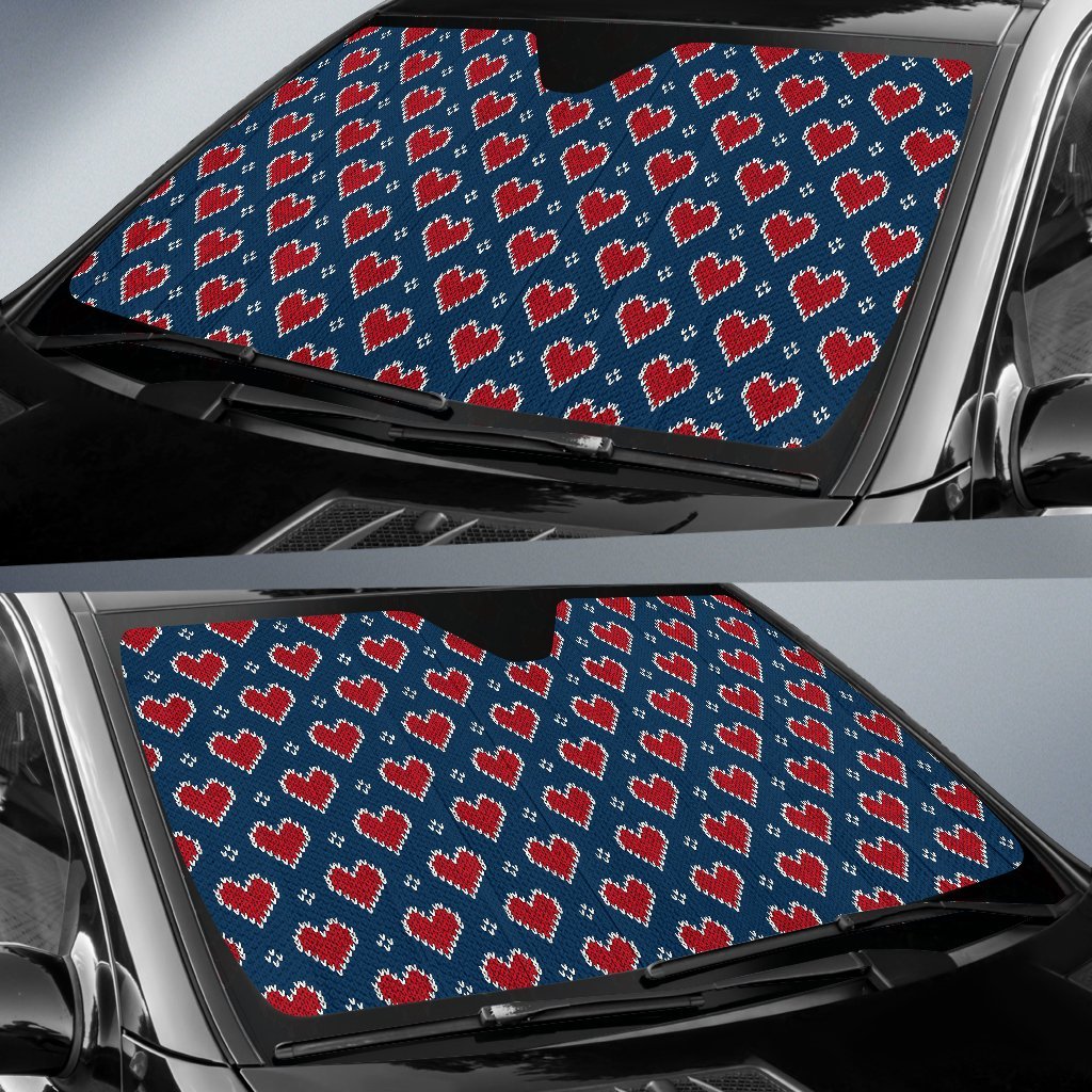 Fairisle Heart Christmas Pattern Print Car Sun Shade-grizzshop