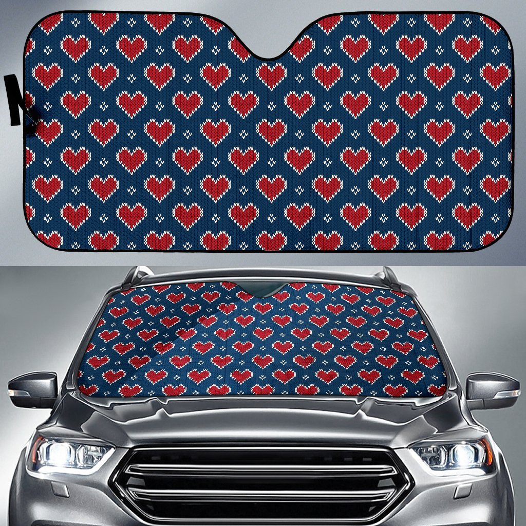 Fairisle Heart Christmas Pattern Print Car Sun Shade-grizzshop