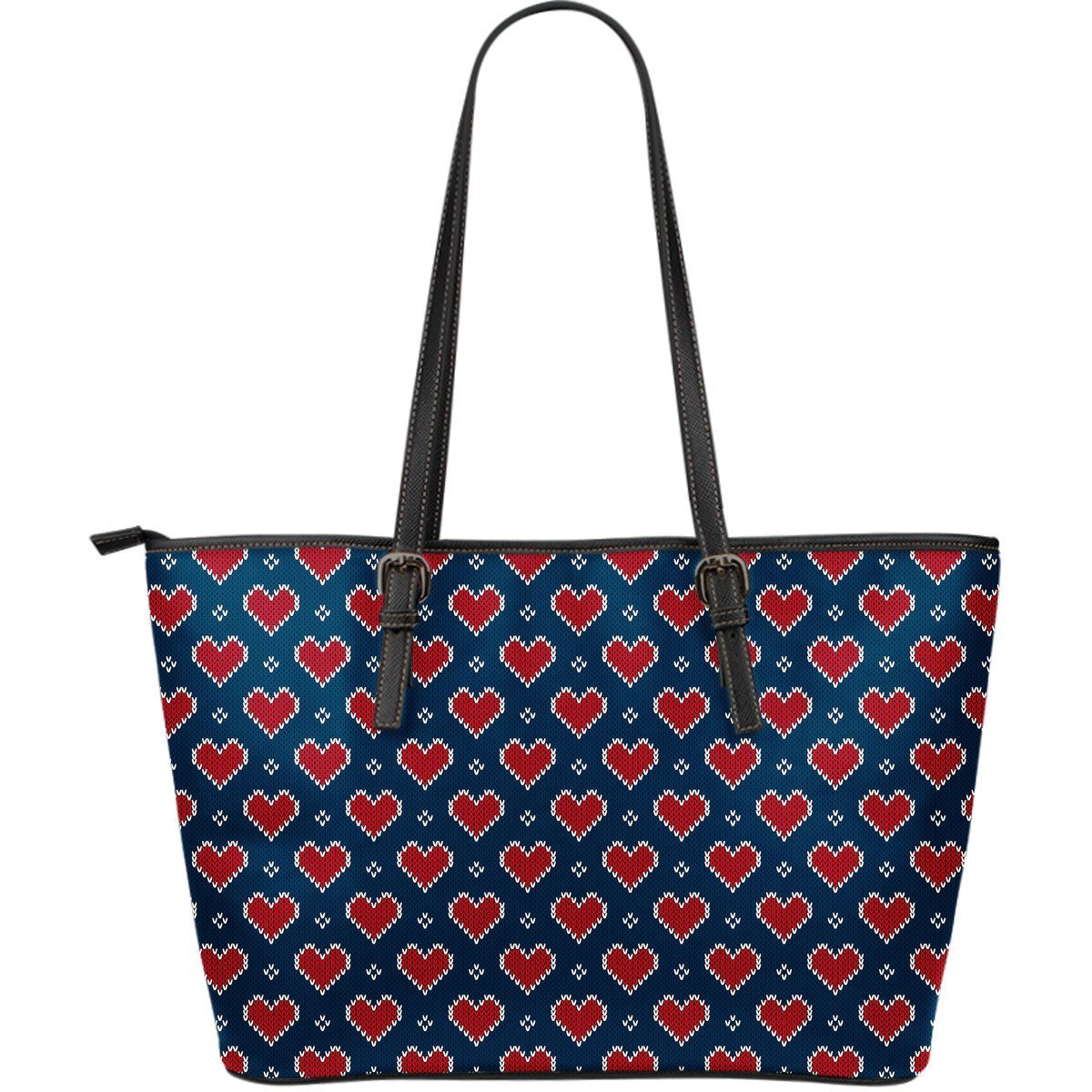 Fairisle Heart Christmas Pattern Print Leather Tote Bag-grizzshop