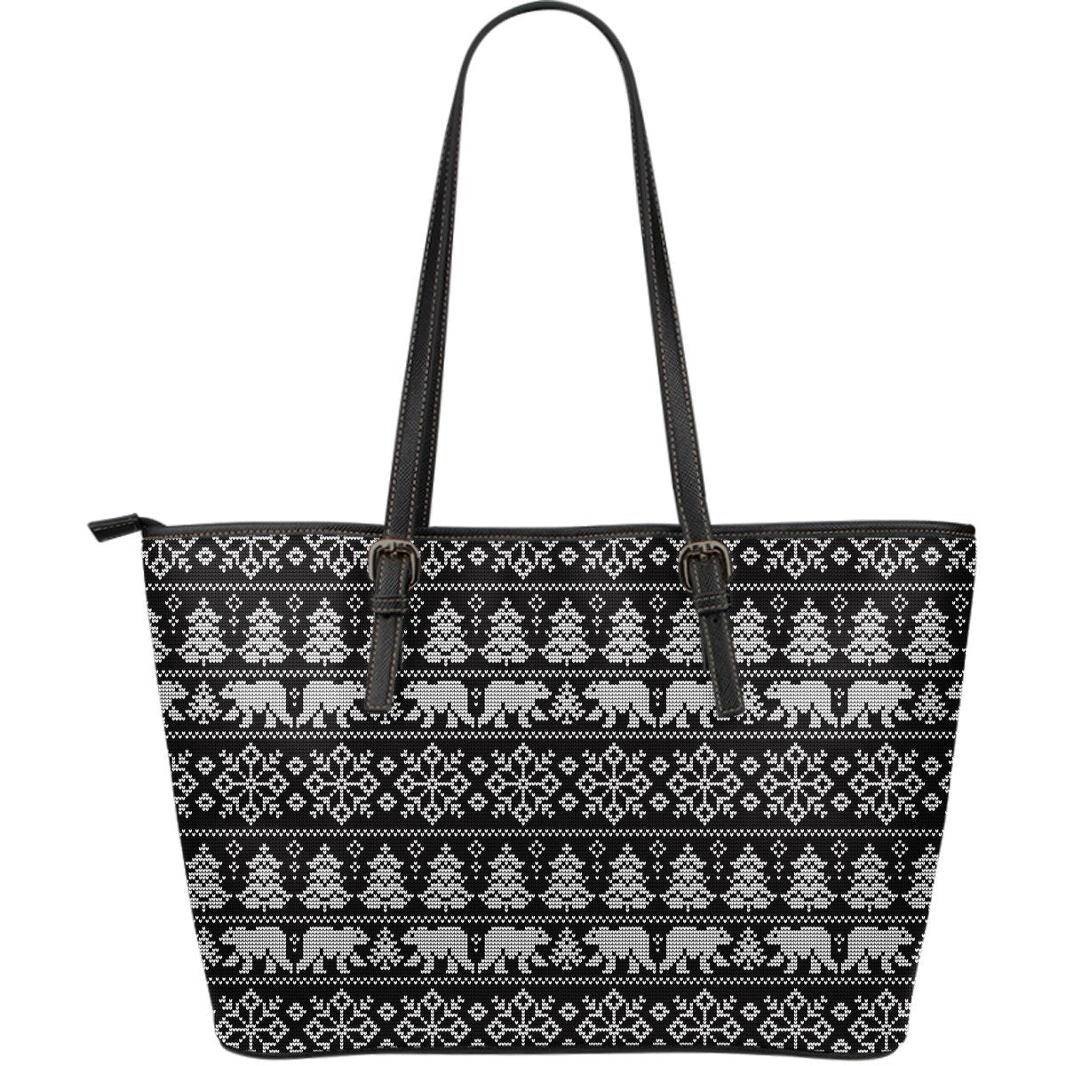 Fairisle Polar Bear Christmas Pattern Print Leather Tote Bag-grizzshop