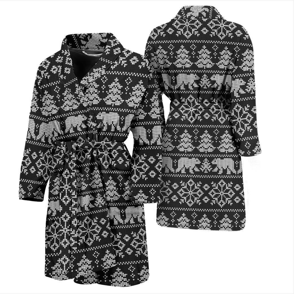 Fairisle Polar Bear Christmas Pattern Print Men Long Robe-grizzshop