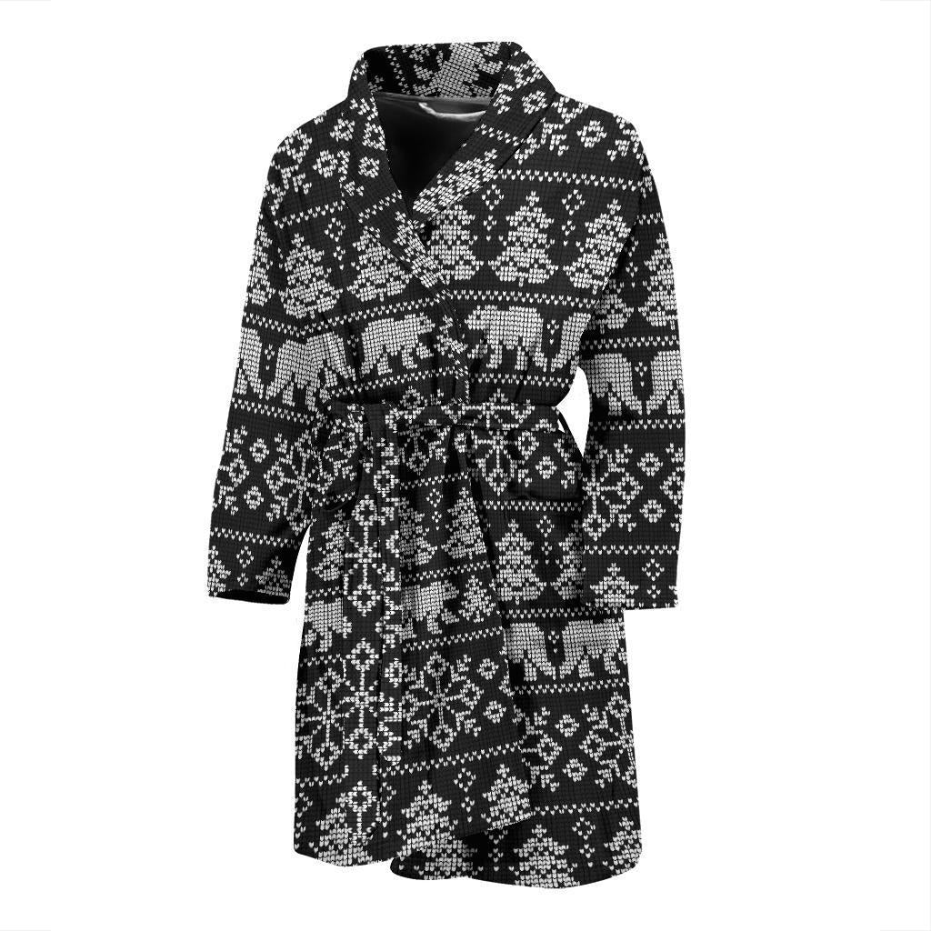 Fairisle Polar Bear Christmas Pattern Print Men Long Robe-grizzshop