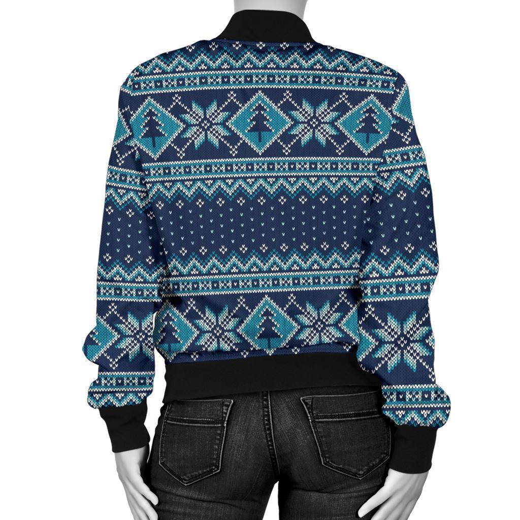 Fairisle Christmas Pattern Print Women Casual Bomber Jacket-grizzshop