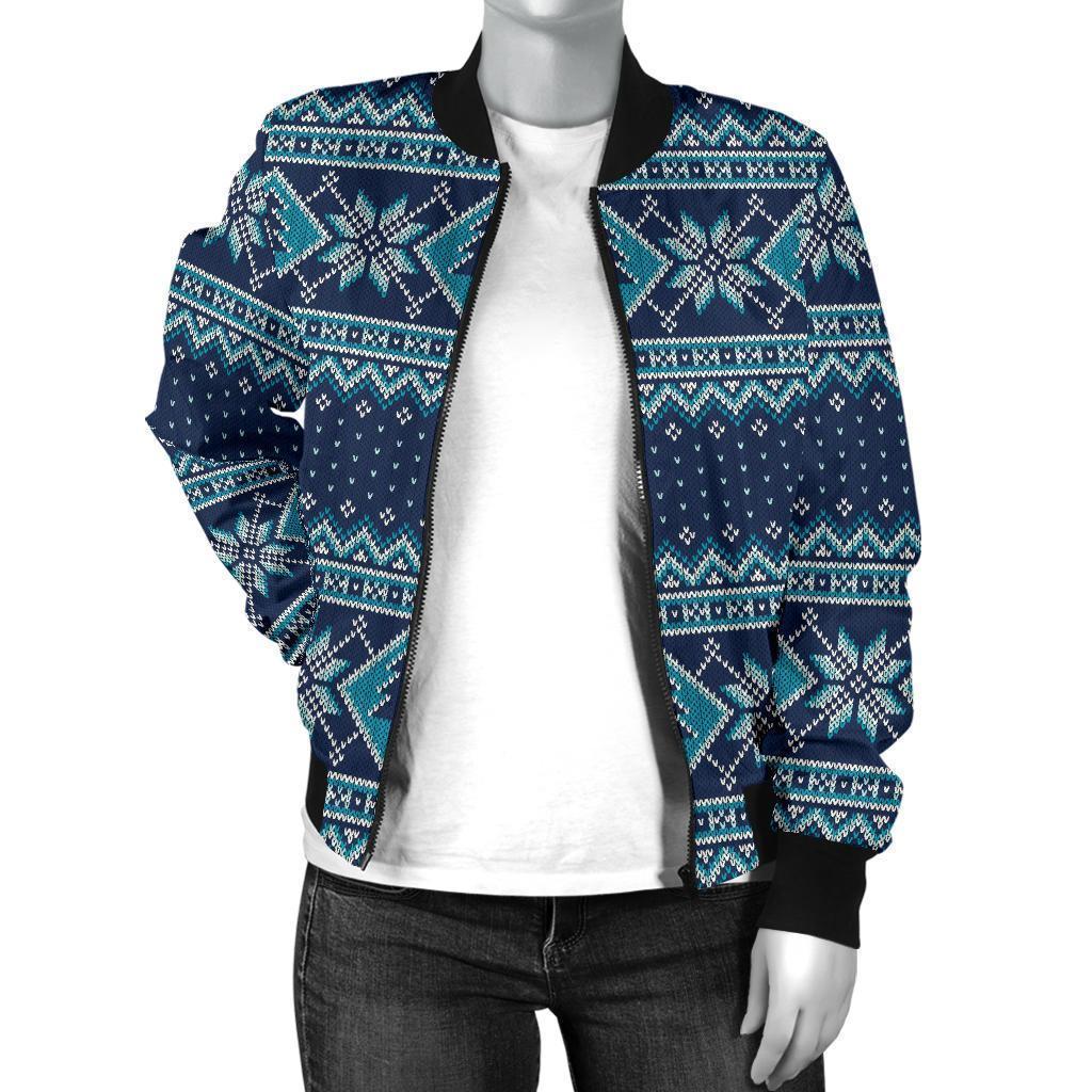 Fairisle Christmas Pattern Print Women Casual Bomber Jacket-grizzshop