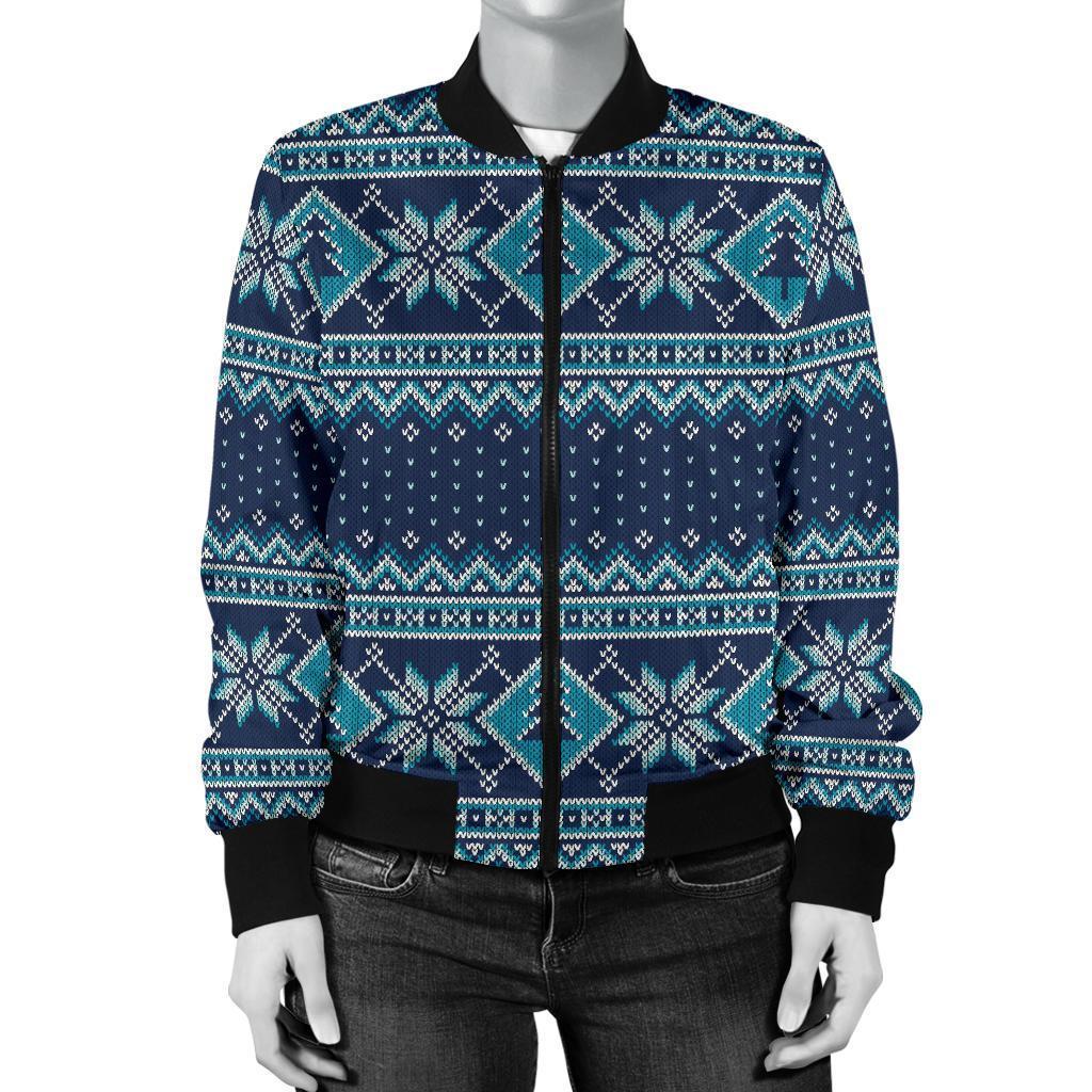 Fairisle Christmas Pattern Print Women Casual Bomber Jacket-grizzshop