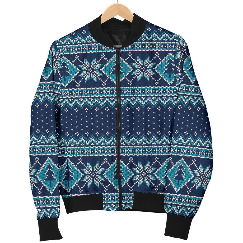 Fairisle Christmas Pattern Print Women Casual Bomber Jacket-grizzshop