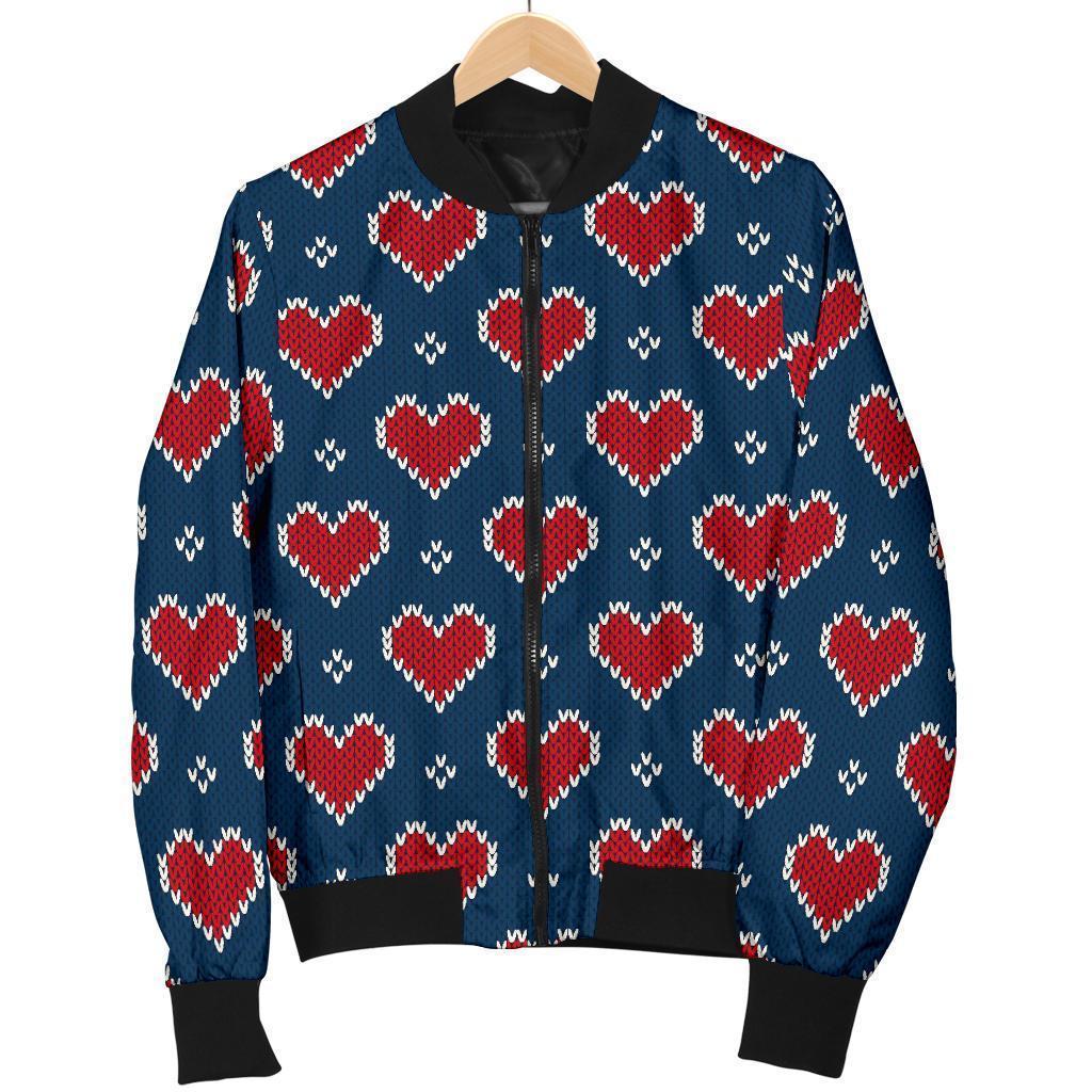 Fairisle Heart Christmas Pattern Print Women Casual Bomber Jacket-grizzshop